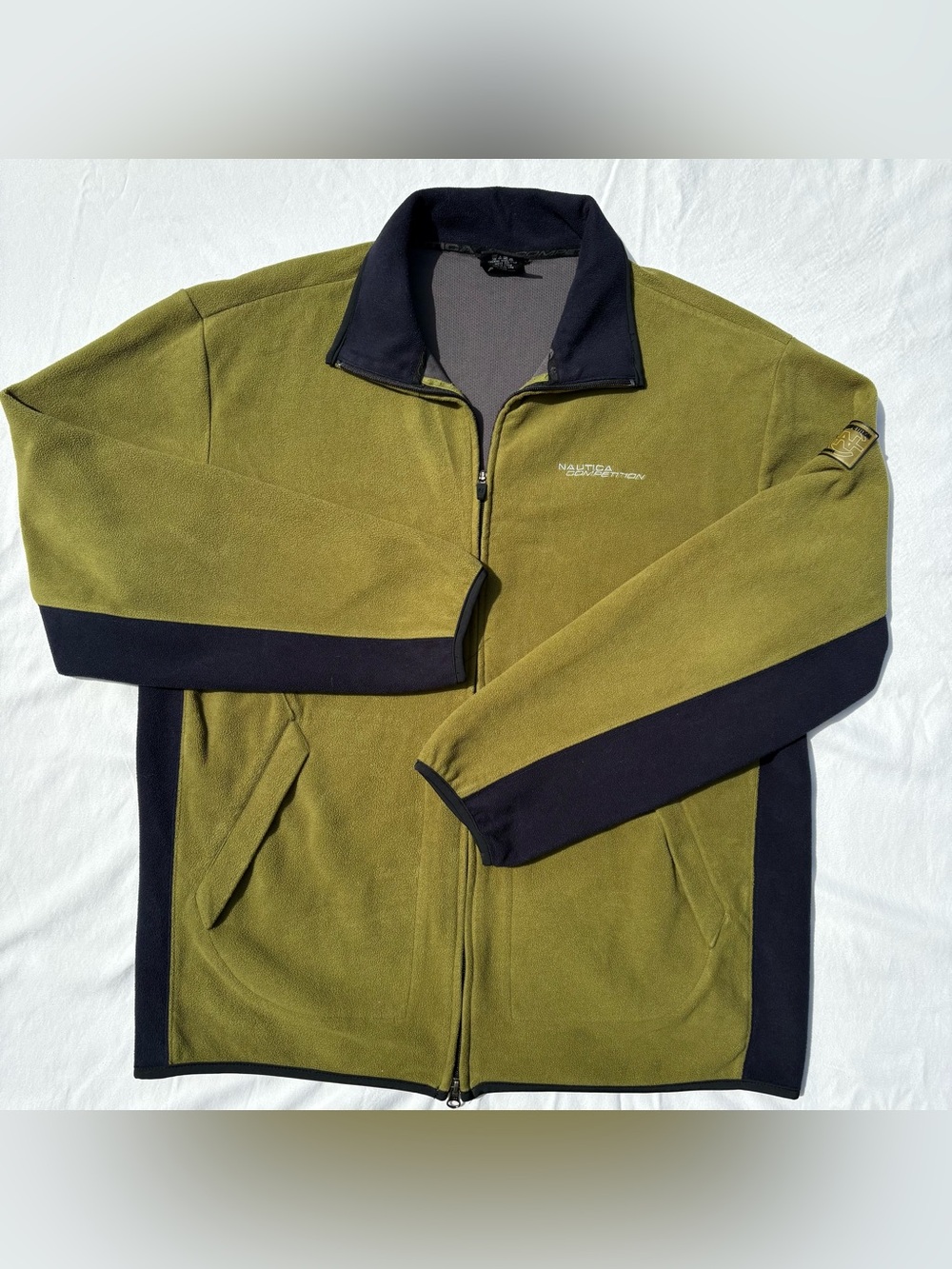 Vintage 90’s Nautica Competition Full Zip Fleece Jacket Moss Olive Green size XL